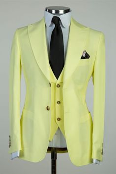 Discover Ralph Chic Light Yellow Peaked Lapel Three Pieces Men Business Suits with allabousuit. Shop for a range of Yellow Peaked Lapel men's suits for every occasion with rush order service in cheap price. Yellow Tailored Suit For Semi-formal Occasions, Classic Yellow Suit For Work, Classic Yellow Suits For Work, Tailored Yellow Suit For Office, Yellow Tailored Suit For Office, Yellow Notch Lapel Suit For Work, Yellow Notch Lapel Suits For Work, Classic Yellow Blazer For Business, Fitted Yellow Blazer For Business