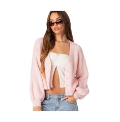 in stock Cropped Knit Sweater, School Fits, Knit Crop, Cropped Cardigan, Chunky Knit, Knit Sweater, Light Pink, Knitted Sweaters, In Store