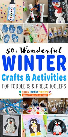 a collage of winter crafts and activities for toddlers and preschoolers