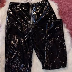 New With Tags Forever 21 Black Pants There’s A Silver Zipper That Goes Down The Front Middle The Waist Inseam In Mid Rise Measurements Are In The Pictures The Link Is Approximately 39 Inches There Is A Red Line Through The Tag I Do Not Guarantee Fit Black Shiny Bottoms For Fall, Shiny Black Bottoms For Fall, Fall Black Shiny Bottoms, Fitted Shiny Black Pants, High Waist Shiny Pants For Night Out, Trendy Shiny Pants For Night Out, Shiny Fitted High-waisted Pants, Black Shiny Party Bottoms, Shiny Black Party Bottoms