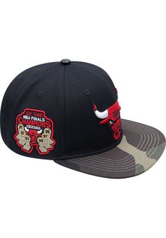 Wear your Bulls style with pride in this Chicago Bulls Pro Standard Black Camo Visor Snapback Hat! This Chicago Snapback Hat features a embriodered team logo on front panel with camo visor and team logo embriodered on side. Go Bulls! Pro Standard Fashion Snapback, Front embroidered team logo, Fashion accents on crown and visor, Snap closure, Fashion forward style, Polyester, Wipe clean with cloth or cleaning kit, 4 Mens Snapback Hats, Good Luck Charlie, Men's Outfits, Visor Hats, Black Camo, Cleaning Kit, Chicago Bulls, Fan Gear, Snapback Hat