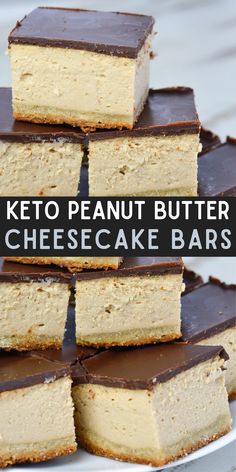 Try these Keto Peanut Butter Cheesecake Bars for a creamy, decadent, low carb treat! Chocolate Peanut Butter Cheesecake Bars, Keto Peanut Butter Cheesecake, Peanut Butter Chocolate Cheesecake, Peanut Butter Cheesecake Bars, Keto Peanut Butter Chocolate, Chocolate Cheesecake Bars, Low Carb Backen, Comidas Keto, Chocolate Peanut Butter Cheesecake