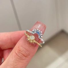 Sun and Moon Ring Pair – Luxandluxy Pandora Sun And Moon Ring, Moon And Sun Ring, Staple Jewelry, Sun And Moon Ring, Finger Band, Sun And Moon Rings, Sun Ring, Band Fashion, Friend Rings