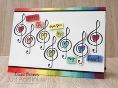 a handmade card with music notes on it