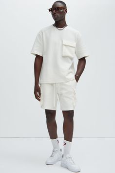 Available In Cream. Crew Neck Short Sleeve Chest Pocket Pair With "Lewis Relaxed Shorts" 69% Polyester 28% Cotton 3% Spandex Imported | Mens Lewis Tee Shirt in Cream size 2XL by Fashion Nova Cream Fashion, Boxy Tee, Mens Tees, Chest Pocket, Everyday Essentials Products, Fashion Nova, Tee Shirt, Tee Shirts, Crew Neck