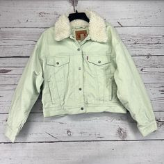 Levi’s Women’s Sherpa Baby Baggy Trucker Jacket Meadow Mist Corduroy M Nwt Womens Sherpa, Levis Jacket, Trucker Jacket, Mist, Levi's, Jackets & Coats, Jackets For Women, Green, Women Shopping