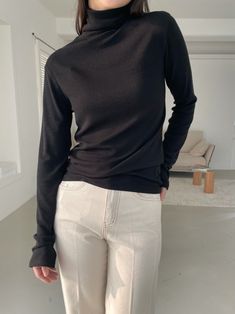 Soft tencel and wool blend turtleneck top with long sleeves. Light and comfortable to wear. Casual or work attire. Model is wearing MINUSEY ONE SIZE. ✔️ Free worldwide express shipping over $100✔️ Loved by 6,500+ customers✔️ Limited edition collections, maximum style⠀⠀⠀⠀⠀⠀⠀⠀⠀Stay ahead of the trend with can’t-find-anywhere-else staples. Your closet will thank you 💕* MINUSEY ONE SIZE = EU 34-38, US 2-6* 34% Wool / 62% Tencel / 4% Spandex* Dry clean* Made in Korea - Model Height: 173cm/5'8" (US4, EU36) Workwear Fine Knit Funnel Neck Sweater, Fine Knit Funnel Neck Sweater For Work, Fall Mock Neck Long Sleeve Top In Fine Knit, Fall Mock Neck Long Sleeve Fine Knit Top, Winter Fine Knit Turtleneck For Work, Fall Fine Knit Long Sleeve Mock Neck Top, Mock Neck Top For Work, Fine Knit Long Sleeve Mock Neck Top For Layering, Versatile Long Sleeve Mock Neck Top For Work