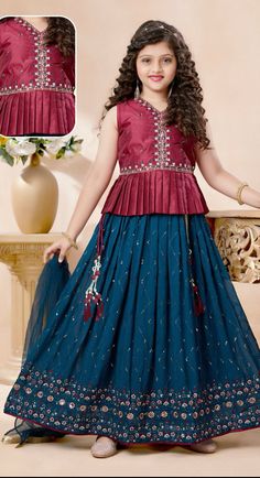 In stock. Going soon. Girls Lehenga Choli Ethnic Party Wear 4-16 yrs Red Blue lehenga Skirt Set with Free shipping rate within US only at $61.99.. #KidsIndianWear #ReadymadeSet #BollywoodParty #SkirtSet #ExclusiveEmbroidery #DesignerGhagra #BirthdayGift #SpecialOccasions #TraditionalWedding #SleevelessBlouse Kids Choli Designs Latest, Kids Latest Dress Designs, Kids Chaniya Choli Designs, Lehenga Designs For Kids, Traditional Dresses For Kids, Lehenga For Kids, Traditional Dresses Indian, Lehanga For Kids, Girls Lehenga