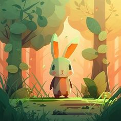 a cartoon bunny sitting in the middle of a forest