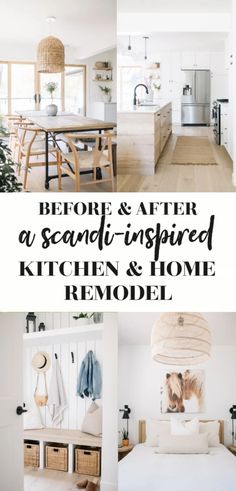 before and after a sand - inspired kitchen and home remodel with text overlay