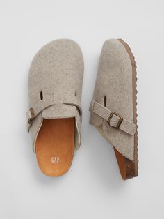 Buckle Clogs | Gap Factory Faux Suede, Rubber Sole, Clogs, Gap, New Arrivals, Felt, Buckle, Women Accessories, Christmas