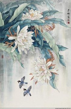 Art Chinois, Chinese Art Painting, Japanese Art Prints, Color Drawing, Illustration Botanique, Flower Paintings, Art Japonais, Wing Chun, Art Et Illustration