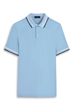 Made from crisp and comfy cotton, this simple yet sophisticated polo easily carries you from the workweek into the weekend. 28 1/2" length (size Medium) Button half-placket Spread collar Short sleeves 100% pima cotton Dry clean or machine wash, dry flat Imported Blue Casual Polo Shirt With Ribbed Collar, Casual Blue Polo Shirt With Ribbed Collar, Blue Collared Polo Shirt With Button Closure, Spring Cotton Polo Shirt With Johnny Collar, Solid Spring Polo Shirt With Button Closure, Solid Polo Shirt With Button Closure For Spring, Spring Cotton Polo Shirt With Collared Neckline, Spring Workwear Polo Shirt With Ribbed Collar, Spring Polo Shirt With Contrast Collar