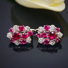 Pure 92.5 Sterling Silver Ruby & CZ Studs - Enumu Red Round Cluster Earrings For Wedding, Ruby Round Cut Earrings For Wedding, Amazing Jewelry, Types Of Metal, 1 Inch, Size 16, Ruby, Handmade Jewelry, Jewelry Design