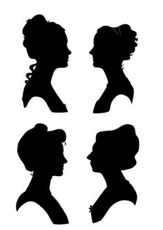 four silhouettes of women's heads with different hairstyles, one in the middle