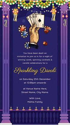 Diwali Taash Party Invitation Card | Diwali Invite for WhatsApp