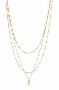 Ettika Triple Layer Y-Necklace | Nordstrom Dainty Gold Rhinestone Necklace With Adjustable Chain, Dainty Gold Rhinestone Necklace With Delicate Chain, Gold Multi-strand Charm Necklace With Adjustable Chain, Gold Rhinestone Choker Necklace With Chain, Gold Choker Necklace With Satellite Chain, Gold Multi-strand Satellite Chain Necklace, Gold Drop Necklace With Adjustable Chain For Layering, The Light, Cubic Zirconia