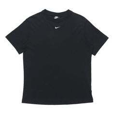 (WMNS) Nike Solid Color Casual Round Neck Short Sleeve Black T-Shirt DH4256-010 (Women's) Nike Basic Tops With Relaxed Fit, Nike Basic Relaxed Fit Tops, Nike Basic Tops For Streetwear, Basic Nike Tops For Streetwear, Basic Nike Crew Neck Top, Nike Black Casual Shirt, Everyday Nike Cotton Tops, Nike Basic T-shirt Relaxed Fit, Nike Relaxed Fit T-shirt For Everyday