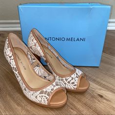 Heel Height: ~3.5” Never Worn Will Ship With Original Shoe Box Formal Heels, Blue High Heels, Jeweled Heels, Denim Heels, Silver High Heels, Kitten Heel Pumps, Ankle Strap Pumps, Antonio Melani, Black Leather Shoes