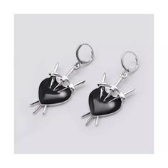 Three Of Swords Drop Earring - Wild Fable™ Silver : Target Gothic Black Heart-shaped Earrings, Black Emo Earrings For Gift, Black Edgy Sterling Silver Earrings, Black Sterling Silver Edgy Earrings, Black Dangle Heart Pierced Earrings, Edgy Black Sterling Silver Earrings, Black Metal Emo Earrings, Nickel-free Black Emo Jewelry, Black Pierced Emo Earrings