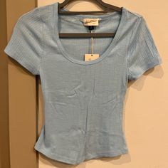 Nwt Universal Threads Sky Blue Ribbed Scoop Neck Form Fitting Tshirt. Very Soft And Stretchy. Blue Basic Fitted Top, Basic Fitted Blue Top, Basic Blue Fitted Top, Blue Fitted Short Sleeve Top With Crew Neck, Blue Fitted Crew Neck Short Sleeve Top, Blue Crew Neck Short Sleeve Top For Everyday, Fitted Blue T-shirt With Scoop Neck, Fitted Blue Crew Neck Short Sleeve Top, Blue Fitted Crew Neck T-shirt