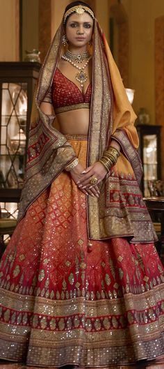 Bridal, Designer, Wedding Multicolor color Ready to Wear Lehenga in Silk fabric with Flared Mirror work : 1887389 Multicolor Lehenga Bridal, Colourful Wedding Lehenga, Unique Indian Bridal Lehenga, Royal Lehenga, Multicolor Lehenga, Wedding Multicolor, Ready To Wear Lehenga, Designer Ready To Wear, Chic Prom Dresses