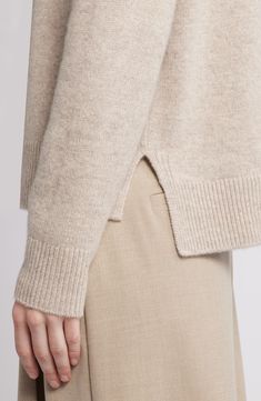 Knit in a blend of wool and cashmere for cozy warmth, this sweater is designed with side slits that create a modern step hem and add visual interest. Crewneck Long sleeves 70% wool, 30% cashmere Dry clean Imported Beige Sweater, Cashmere Sweater, Cashmere Sweaters, Hummus, Cashmere, Siding, Dry Clean, Nordstrom, Crew Neck