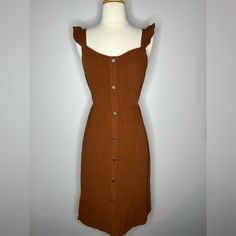 Nwot. Brown Color. Fitted Brown Cotton Sundress, Brown Summer Sundress Midi Length, Chic Brown Sundress For Brunch, Fitted Brown Midi Sundress, Fitted Brown Midi Length Sundress, Brown Mini Sundress For Brunch, Brown Lined Mini Dress For Day Out, Brown Summer Midi Dress For Day Out, Summer Midi Dress In Brown For Day Out