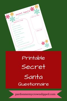 the printable secret santa question and answer sheet for kids to use on christmas morning