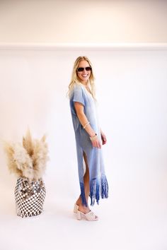 Your new favorite coverup for your next vacay, the new Metallic Mesh Knit Cover Up in Blue! Perfect for summer days, this coverup will have you looking stylish and feeling comfortable. Say goodbye to boring coverups and hello to fun in the sun with this metallic beauty featuring tassels at the bottom! Metallic Mesh, Fun In The Sun, Say Goodbye, Summer Days, Tassels, The Sun, Cover Up, Mesh, Sun