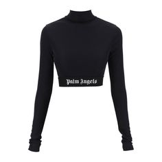 Palm Angels Long-Sleeved Cropped Top Crafted In Ribbed Technical Fabric And Characterized By Elastic Logo Band On The Hem. Waisted Fit With Long Sleeves. The Model Is 177 Cm Tall And Wears Size Xs. Material: 95& Pl 5% Ea. Made In: Italy. Color: Black. Collection: Fall - Winter 2023. Sku: Pwab040f23fab001. Modecraze Is An Online Platform That Offers The Best Designer Products From Europe To Customers All Over The World. Our Exclusive Partnerships With European Retailers Ensure That We Curate A Wi Designer Black Fitted Tops, Designer Fitted Black Tops, Black Fitted Designer Tops, Angel Mesh Top, Cropped Graphic Tees, Sports Crop Tops, Yellow T Shirt, Designer Products, Top Crafts