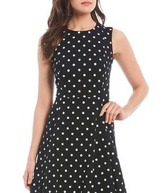 Calvin Klein Polka Dot Scuba Crepe Midi Dress | Dillard's Fitted A-line Sleeveless Elastane Dress, Sleeveless Lined Mini Dress In Elastane, Polka Dot Sleeveless Lined Dress, Polka Dot Sleeveless A-line Dress, Polka Dot Fitted A-line Sleeveless Dress, Fitted Polka Dot Sleeveless A-line Dress, Fitted A-line Sleeveless Dress With Polka Dot Pattern, Spring Calvin Klein Elastane Dress, Calvin Klein Fitted A-line Mini Dress