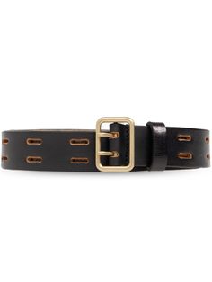 black/brown calf leather gold-tone buckle fastening punched holes adjustable fit Designer Leather Belt Buckles With Brass Buckle, Designer Leather Belt Buckles With Brass, Designer Leather Belt Buckle With Brass, Black Business Belt With Brass Buckle, Black Belt With Brass Buckle For Business, Black Leather Belt Buckle With Brass Detail, Black Leather Belt Buckle With Antique Design, Black Leather Belt Buckles With Antique Buckle, Modern Leather Belt With Brass Buckle