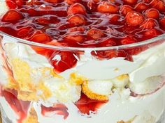 a close up of a dessert in a glass dish