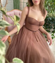 Brown Homecoming Dresses, Brown Prom Dress, Brown Prom Dresses, Tea Length Prom Dress, Tea Length Tulle, Dresses Brown, Corset Midi Dress, فستان سهرة, Short Prom Dress