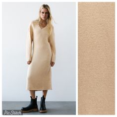 Nwt. Zara Sand Alpaca Blend V-Neck Midi Dress With Long Sleeves. Pit To Pit 17,5" Flat, Shoulders 22", Sleeves 18", Length 53". Size S. Ref. 2488/111. Sw. (1070) Cream V-neck Dress For Fall, Cream Fitted V-neck Sweater Dress, Casual Neutral V-neck Maxi Dress, Beige V-neck Stretch Sweater Dress, Beige V-neck Sweater Dress With Stretch, Beige Stretch V-neck Sweater Dress, Cream V-neck Winter Dress, Elegant Cream V-neck Sweater Dress, Cream V-neck Sweater Dress For Fall