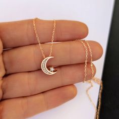 "14k Gold Moon and Star Necklace, Crescent and Star Charm, Handmade Jewelry, Celestial Pendant, Charm Necklace, Gift for Her, Birthday Gift, ⭐ Welcome to PetrArt Jewel ⭐ ❥Our stunning and unique gold jewelry is crafted with love, care and high-quality materials. Dream it, we'll make it. We hope you will have a pleasant shopping experience with us. About: ❥This stunning necklace boasts a graceful pendant meticulously crafted from premium gold. 14k real solid gold minimal necklace is timeless. Its Moon Charm Necklace, Unique Gold Jewelry, Moon And Star Necklace, Celestial Pendant, Mother Days Gift, Girlfriend Surprise, Minimal Necklace, Dainty Pendant, Gift For Her Birthday