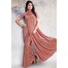 Immerse yourself in the world of the elegant and traditional world by wearing this dusty peach crepe saree which will surely grab everyone's attention. This round neck and half sleeve blouse with printed work. It is paired with a crepe lightweight saree in dusty peach color designed with printed work. This blouse can be customized up to the maximum size available in inches 44 around the bust. Peach Crepes, Dusty Peach, Elegant Blouses