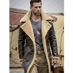 Find many great new & used options and get the best deals for Men`s RAF Trench Coat Brown Real Sheepskin Shearling Leather Jacket at the best online prices at eBay! Free shipping for many products! Trench Coat Brown, Black Shearling Jacket, Shearling Leather Jacket, Street Photography People, Trench Coat Style, Brown Line, Shearling Jacket, Leather Jacket Men, Real Leather