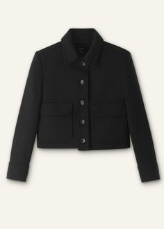 Travel Tailoring Crop Utility Jacket | ME+EM Black Blazer With Flap Pockets For Work, Office Black Blazer With Flap Pockets, Black Business Blazer With Flap Pockets, Black Workwear Blazer With Flap Pockets, Elegant Black Blazer With Patch Pockets, Elegant Wool Outerwear With Flap Pockets, Black Wool Coat For Workwear, Black Wool Coat For Work, Black Wool Outerwear For Office