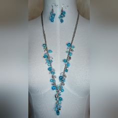 This Beautiful Jewelry Set Is Made It By Me With Blue Glass Beads And Silver Owl. Mickey Mouse Necklace, Pink Statement Necklace, Pumpkin Necklace, Chunky Bead Necklaces, Rhinestone Statement Necklace, Nickel Free Jewelry, Silver Owl, Jewel Necklace, Silver Bead Necklace