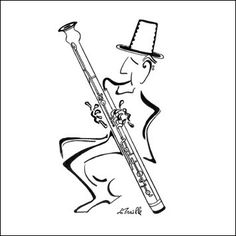 a drawing of a man holding a flute in his hand and wearing a top hat