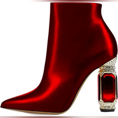 This Item Is A Final Sale. No Returns, Refunds, Or Exchanges Allowed. Absolutely No Exceptions Made. All Other Items Pictured Are Priced And Sold Separately. Elegant Embellished Ankle Boot Heels, High Heel Boots For Evening And Holiday, Elegant Crystal Embellished Evening Boots, Holiday Evening High Heel Boots, Glamorous Embellished Boots For Formal Occasions, Glamorous Red High Heel Boots, Elegant Round Toe Holiday Boots, Elegant Round Toe Boots For Holiday, Glamorous Rhinestone Cocktail Boots