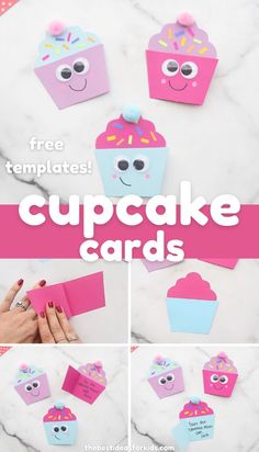 cupcake cards with the words free templates on them and some pictures to cut out