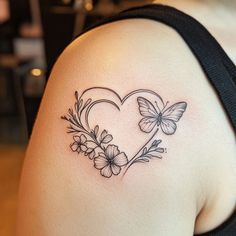 Mom Heart Tattoo Tattoo Master Kit Tattoos For Back Of Shoulder, Mother Love Tattoo, Cute Mom And Daughter Tattoos, Mothers Tattoo, Tattoos For Women Cat, Butterfly Tattoos Images, Mom Heart Tattoo, Grandma Tattoos, Colorful Butterfly Tattoo