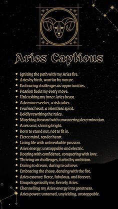 the zodiac sign for aris captions