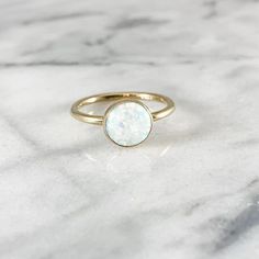 Opal Thick Gemstone Ring - ONE RING (Rose Gold Sterling Silver Alternative Engagement Birthstone Wed Modern Round Opal Jewelry, Modern Opal Jewelry For Anniversary, Modern Opal Ring With Bezel Setting, Opal Birthstone Ring As A Gift, White Opal Birthstone Crystal Ring, White Birthstone Ring, Adjustable Opal Ring For Anniversary, Gold Adjustable Opal Ring, Round Shape, Adjustable Gold Opal Ring