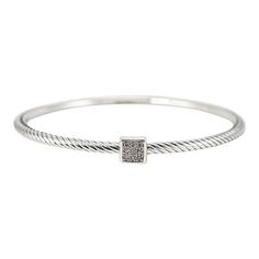 Brand: David Yurman  Gender: Unisex  Metal Type: 925 Sterling Silver  Length: 7.50 inches  Width: 3.00 mm  Weight: 14.10 Grams  Designer made textured & polished silver diamond bangle bracelet. The metal was tested and determined to be 925 (STERLING) silver. Engraved with "925". The "David Yurman" trademark (or hallmark) can also be found on the item.  Pre-owned In excellent condition. Might show minor signs of wear  Pavé set in 925 (sterling) Silver with:  Nine (9) round brilliant cut natural diamonds:  Measurements: 1.10mm - 1.20mm in diameter x ~0.70mm in depth. Weight Range: 0.006 ct. - 0.008 ct. Estimated Total Weight: 0.060 ct. Color: G - H Clarity: VS1 - VS2 Cut: Very Good Polish: Very Good Symmetry: Very Good  TOTAL WEIGHTS:  Total weight of diamond(s):~0.06 ctw. Silver Pave Setting Bangle Jewelry, Classic Silver Bangle With Diamond Accents, Silver Diamond Bangle With Pave Setting, Stackable Sterling Silver Bracelet In White Gold For Anniversary, Sterling Silver Diamond Bracelet With Pavé Setting, Sterling Silver Bangle Bracelets With Diamond Accents, Silver Bangle With Pave Setting As Gift, Minimalist Silver Jewelry With Pave Setting, Classic Sterling Silver Bracelet With Pave Setting Gift