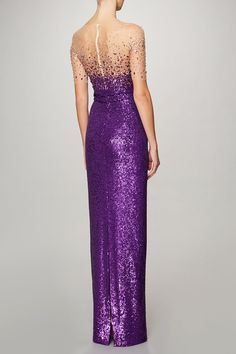 Pamella Roland tulle bodice and sequin gown in amethyst gold. 92% Polyester 8% Elastane Dry Clean Made in the United States Tulle Bodice, Pamella Roland, Amethyst Gold, Sequin Gown, The United States, Bodice, Evening Dresses, Sequin, Amethyst