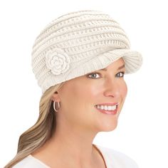 Warm, Comfortable And Stylish, This Ribbed Knit Cap Will Keep You Cozy All Season Long. It Features A Beautiful Crochet Flower Accent And A Brim To Help Keep Snow And Sleet Out Of Your Eyes. Available In 3 Versatile Colors. Spot Clean. Acrylic; Imported. One Size Fits Most. Choose: Winter White, Grey Or Black. Adjustable Soft Knit Crochet Hat, Casual Cream Knit Crochet Hat, Soft Knit Crochet Hat, Soft Knit Yarn Crochet Hat, Spring Crochet Knit Hat, Spring Knit Hat One Size Fits Most, Collections Etc, Knit Cap, Scarf Hat